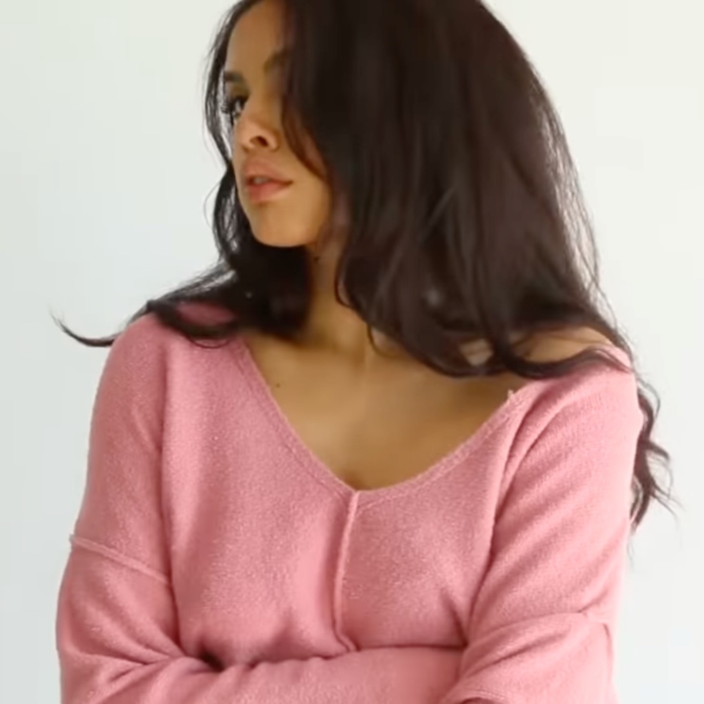 Free People Take Me Places Pink Pullover Sweater